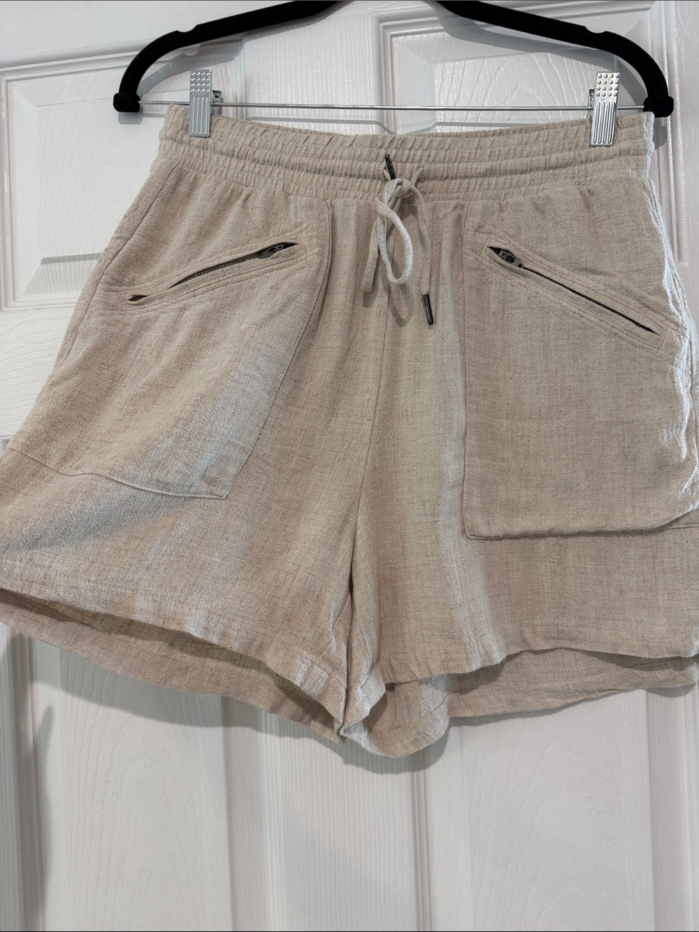 Simply Vera Vera Wang Beige Linen-Blend Drawstring Athletic Shorts - Picture 1 of 2